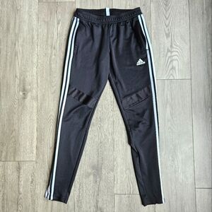 Adidas Women's Tiro Tapered Black Joggers with White Stripes, Ankle Zip XS